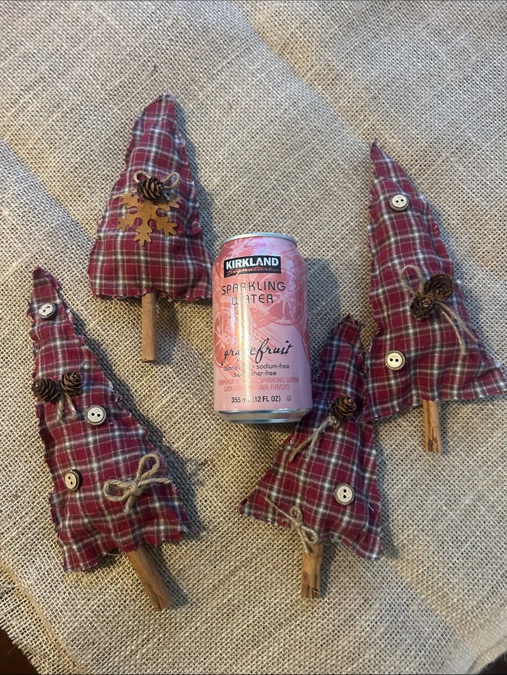 Handmade Plaid Fabric Tree Pair - Rustic Red Home Accent